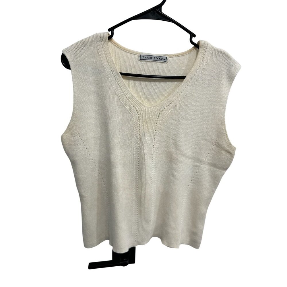 Izod Club Womens Ivory Lightweight Sleeveless Knitwear Sweater Vest Preppy Chic
